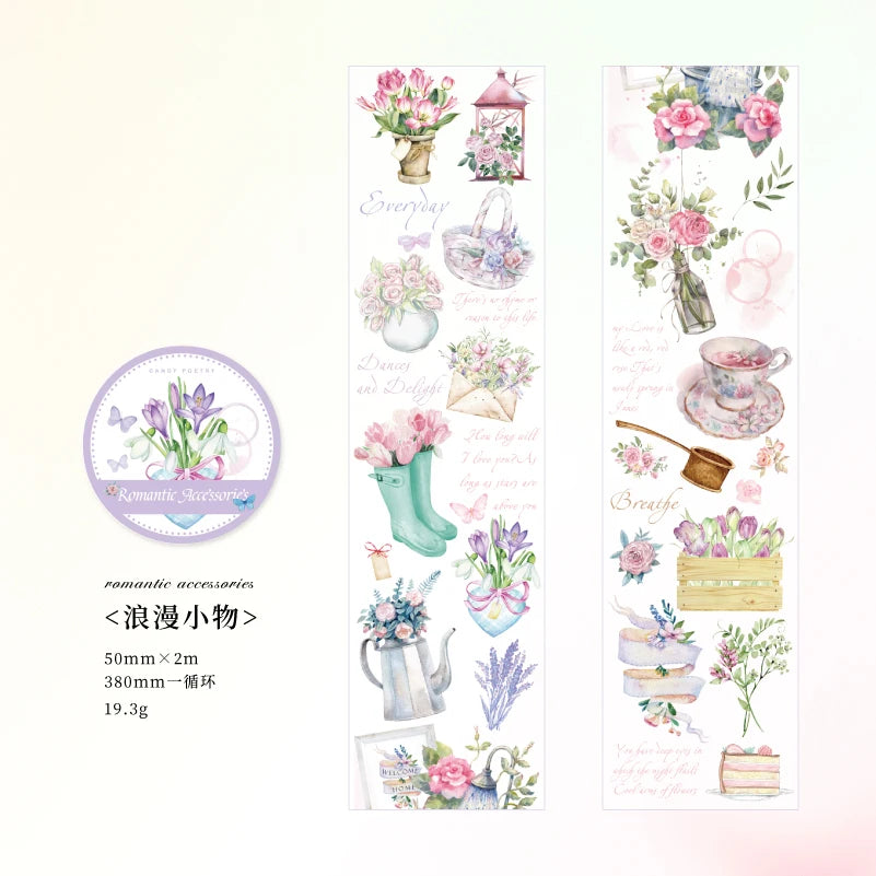 JIANQI 50mm*2m Scrapbook Decor Adhesive Tape Heartbeat Flower Shop Tapes Masking Tapes stickers Aesthetic Stationery Supplies