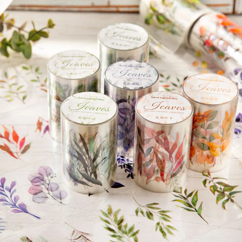 JIANQI 60mm*2m 1 roll PET Leaf tape Stickers aesthetic Decorative Stick Labels hand made DIY hand made Masking tape