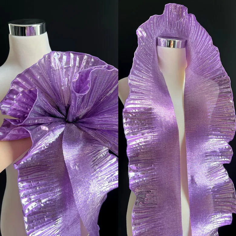 1 Yard Metal Wave Solid Pleated Ruffle Lace Fabric 15CM Wide