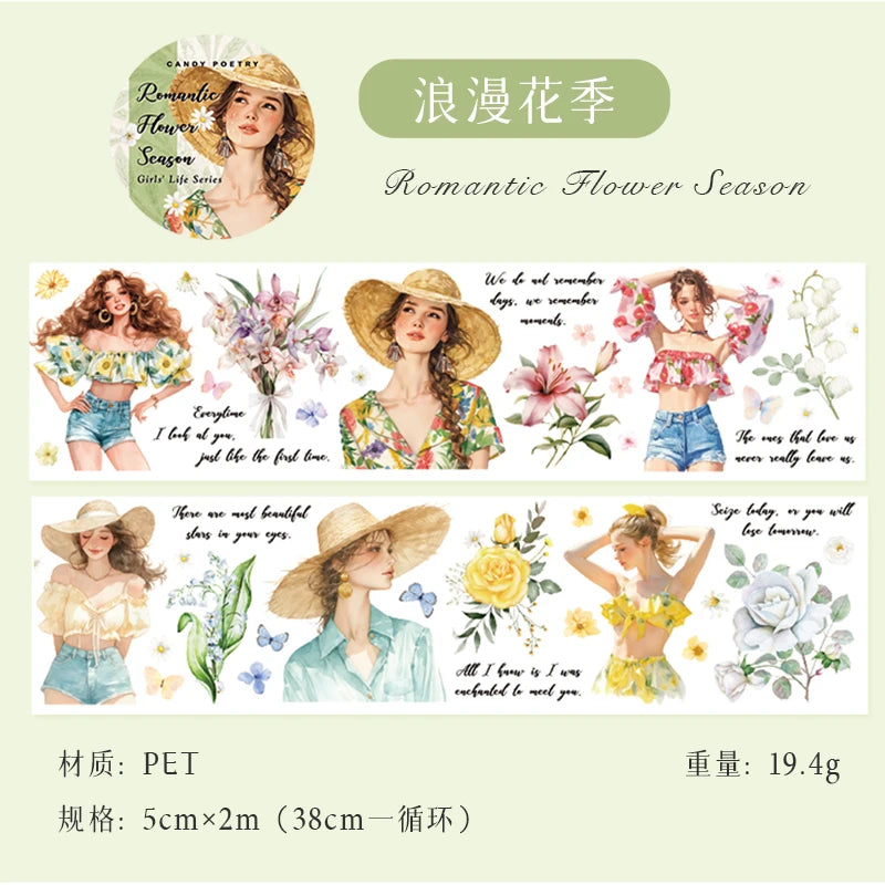 JIANQI 5cm*2m Girl's Daily Life Tapes Decor Junk Journal DIY Scrapbooking School Supplies Collage Stationery Tapes