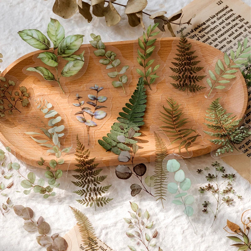 Natural plant collection Green Leaf Decorative PET Stickers Scrapbooking Label Diary Stationery Album Phone Cup Journal Planner