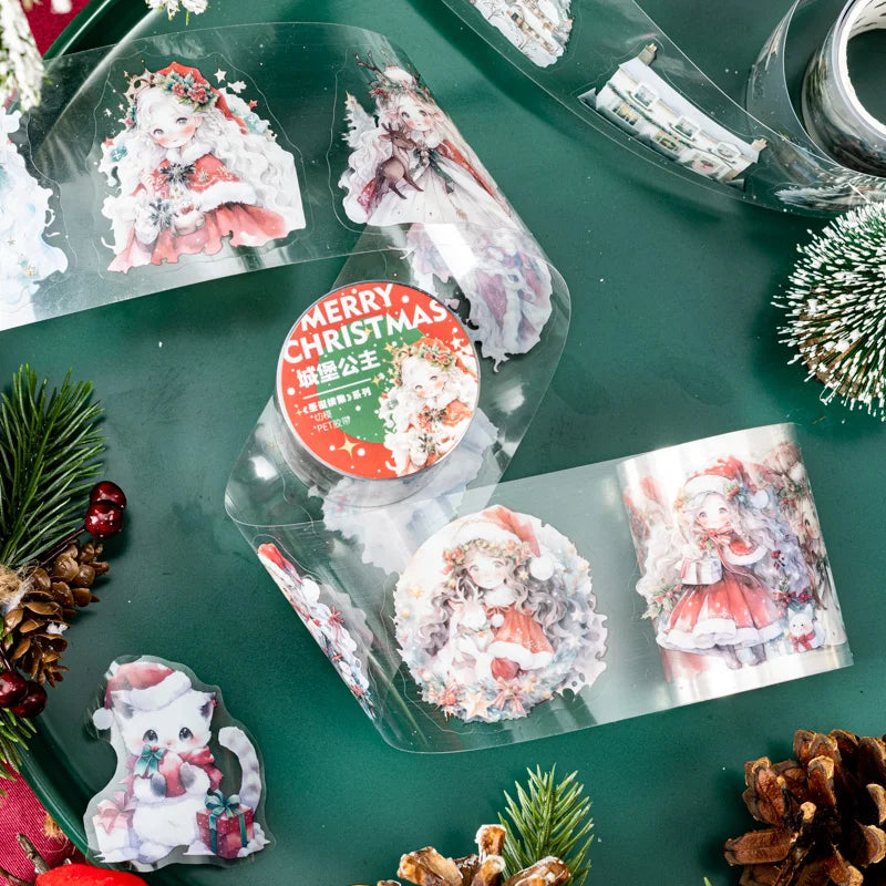 JIANQI 50mm*2m Transparent PET Christmas Tapes DIY Scrapbooking Decor Photo Album Collage Journalling Materials Stickers