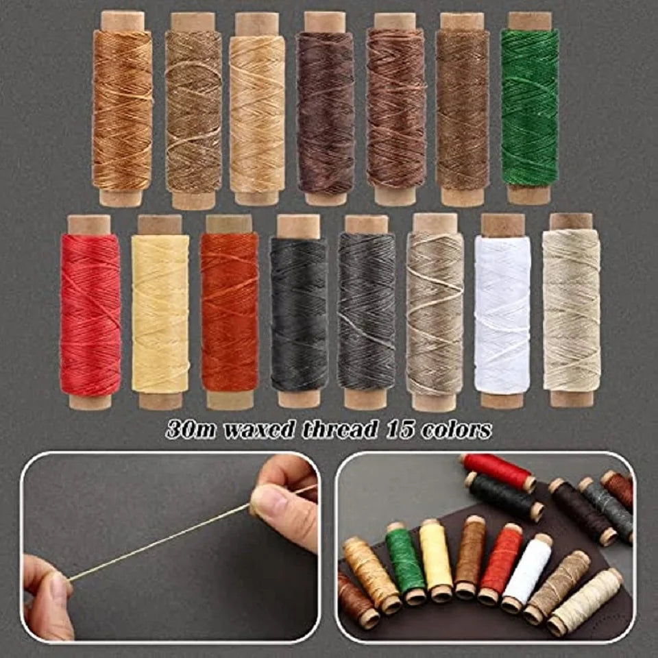52Pcs/set Leather Sewing Tools Kit DIY Leather Craft Tools Hand Stitching Tool Set with Groover Awl Waxed Thread Thimble