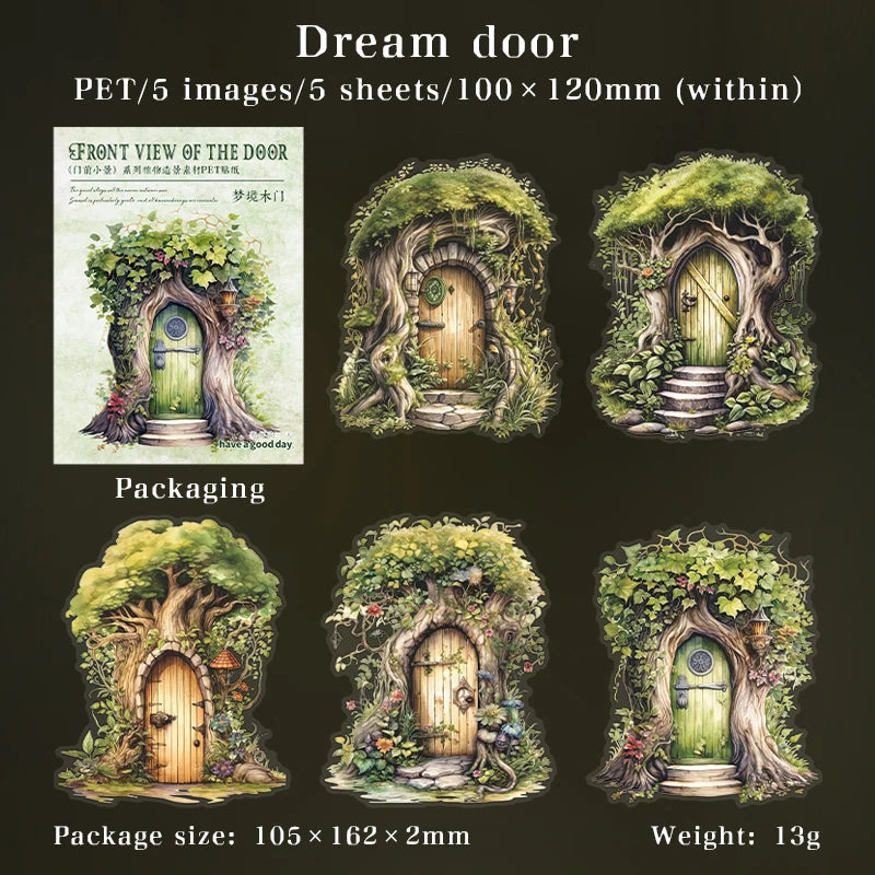 JIANQI 5pcs/pack Big size Doors Windows PET Sticker DIY Scrapbooking Supplies Art Collage Junk Journal PET Stationery Stickers