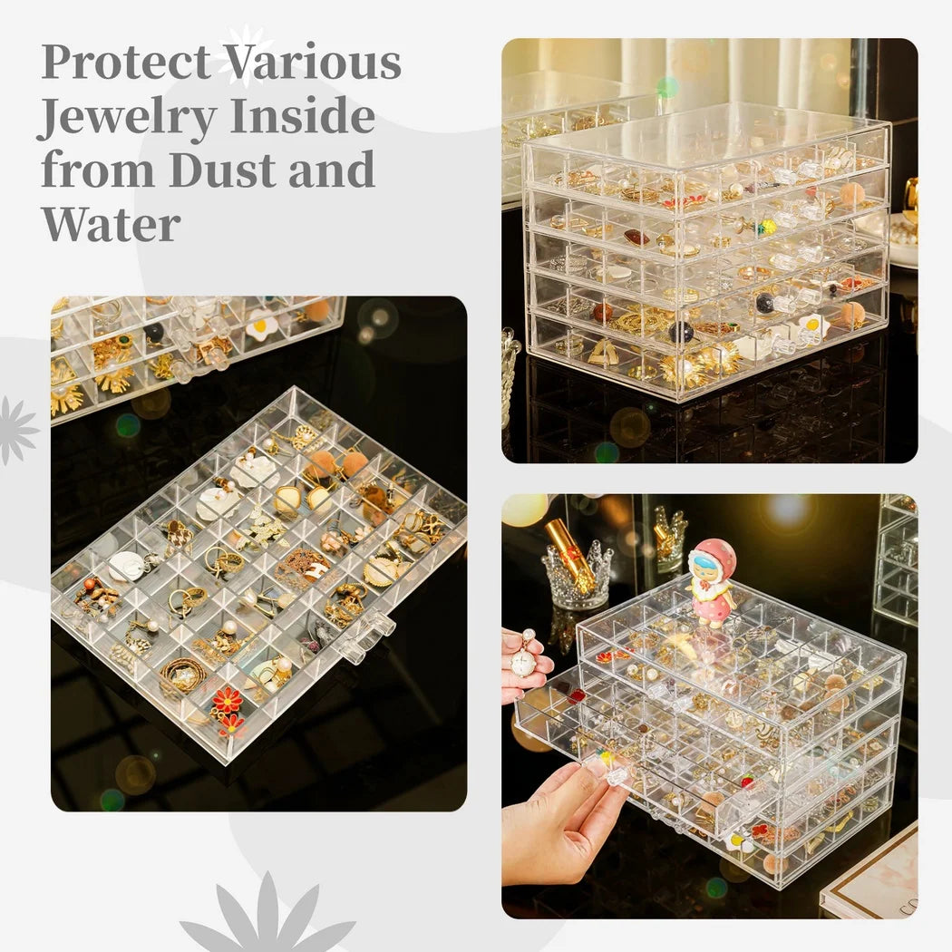 Earring Storage Box Organizer Acrylic Jewelry Storage Box Holder With 5 Drawers Transparent Jewelry Display Stand Earring Box