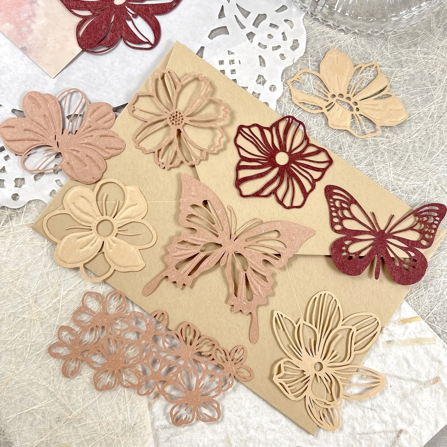 10 pcs Hollow out Butterfly Lace Flower Retro Hand Account DIY Material Decorative Diary Junk Journal Supplies Scrapbooking
