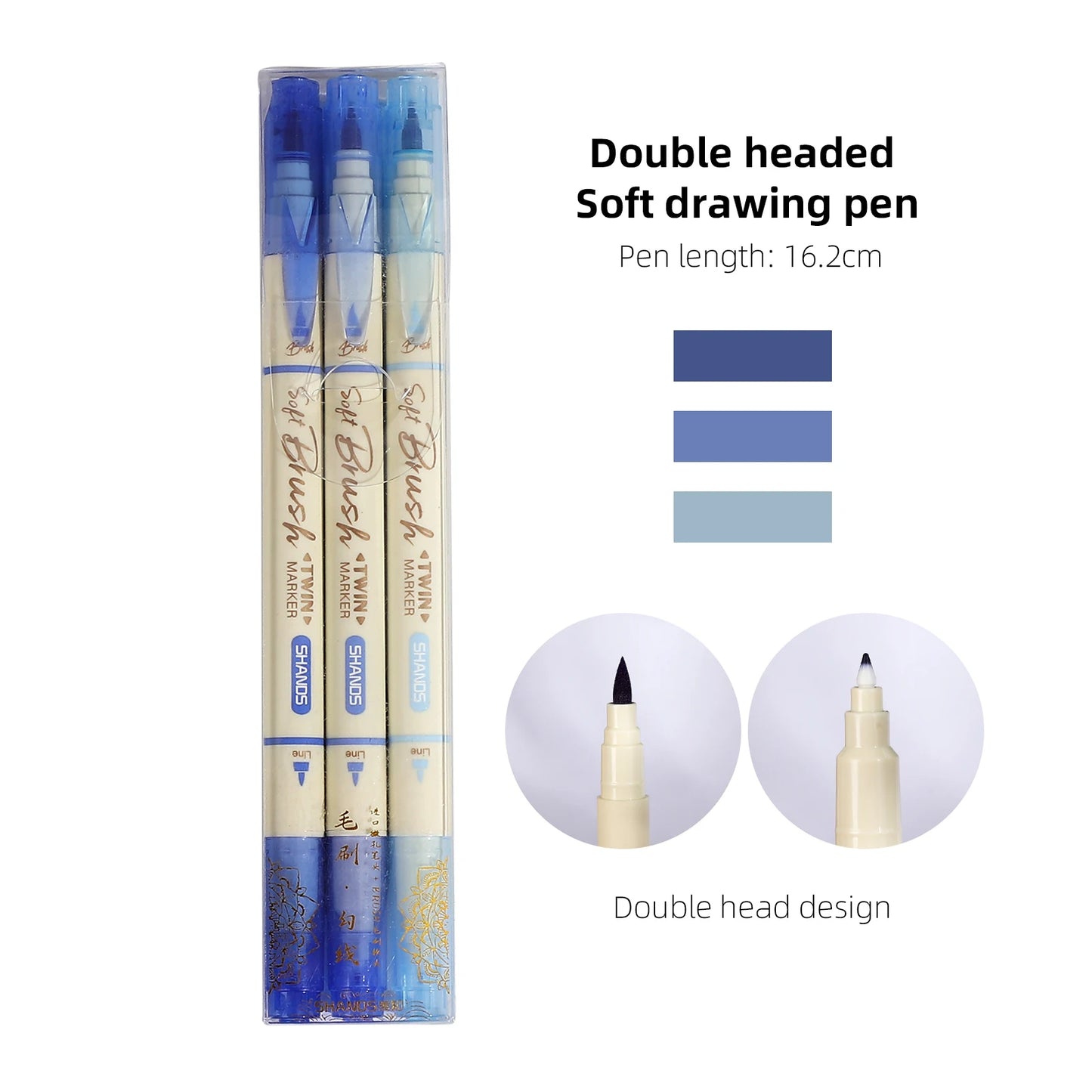 JIANWU 3 Pcs/set Simple Soft Tip Single Head/double Head Soft Painting Pen Set Creative DIY Journal Student Supplies Stationery