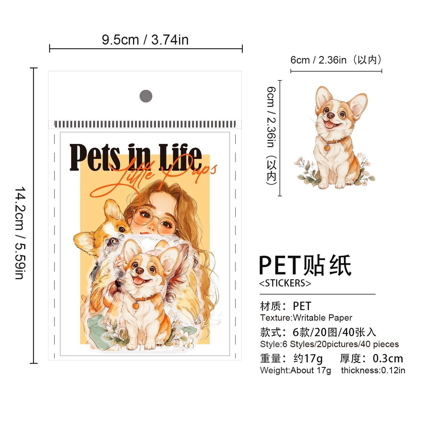 JIANQI 40 pcs PET Animal theme Stickers Cat dog girl Decorative handmade Scrapbooking Material Diary Album Craft Supplies