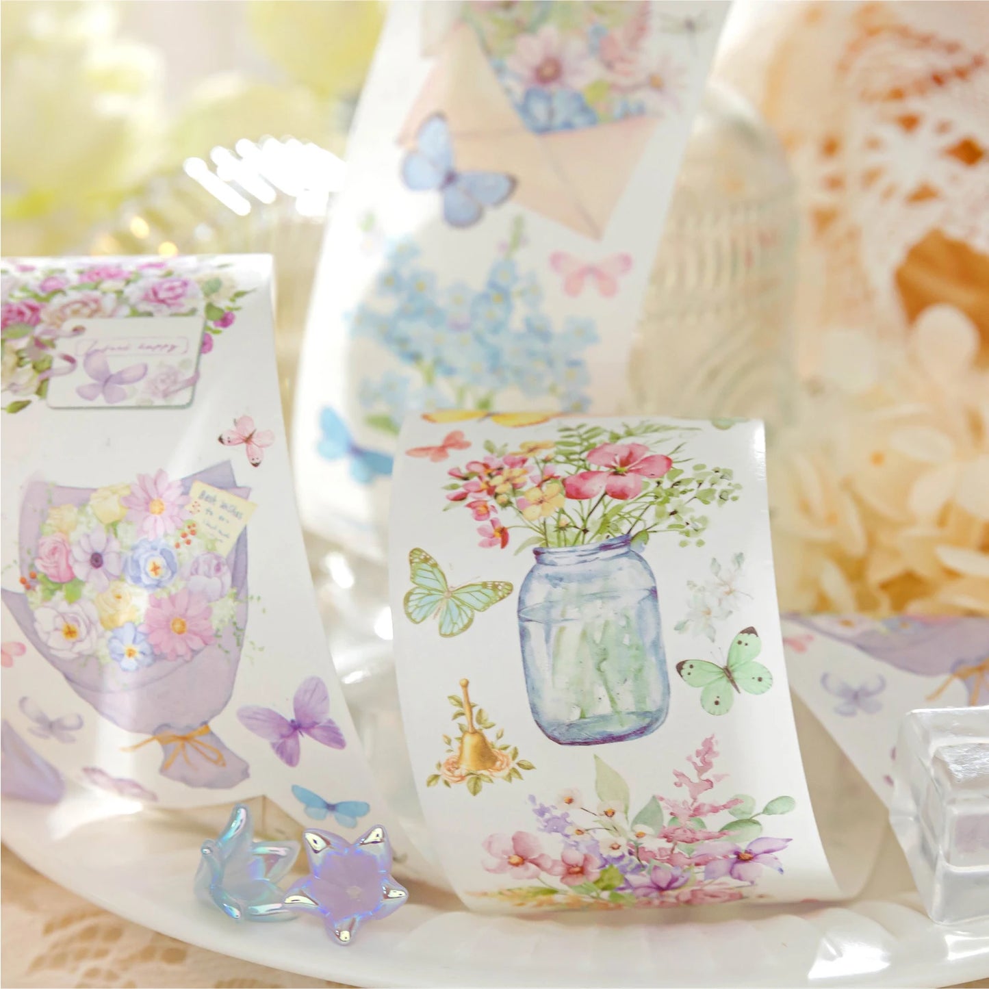 JIANQI 50mm*2m Scrapbook Decor Adhesive Tape Heartbeat Flower Shop Tapes Masking Tapes stickers Aesthetic Stationery Supplies
