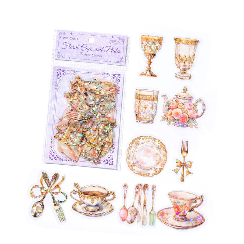 JIANQI 20pcs/pack Twinkle PET Stickers Gold Foil DIY Scrapbooking Planner Collage Stationery Aesthetics Decor Flower Stickers