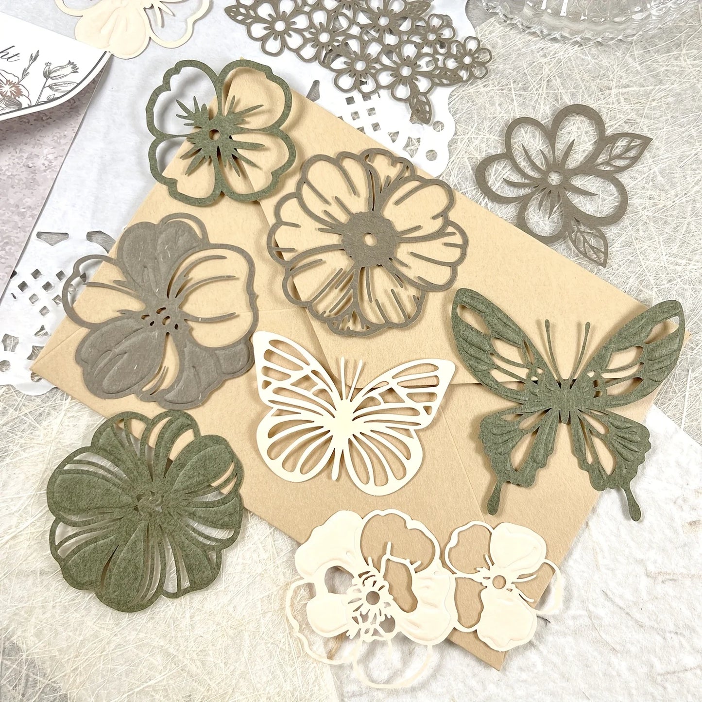 10 pcs Hollow out Butterfly Lace Flower Retro Hand Account DIY Material Decorative Diary Junk Journal Supplies Scrapbooking