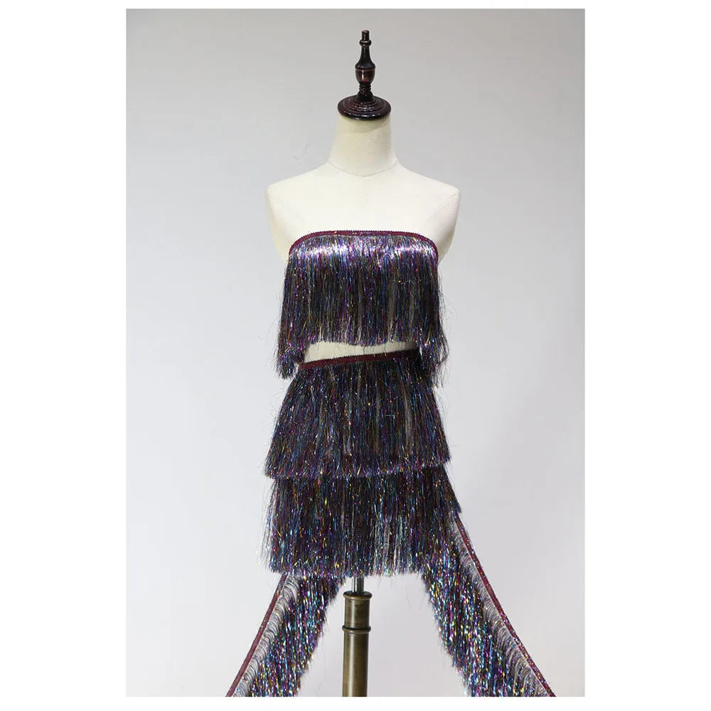 1 Yard Multi-color Tassel Decorative Skirt Tassel Fabric Gradient Latin Dance Row Beard Lace 20CM