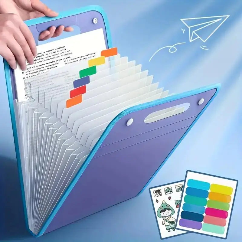 Waterproof A4 Vertical File Organizer with 13 Pockets, Thick PP Translucent Document Holder, Multi-Color Office Storage Folder