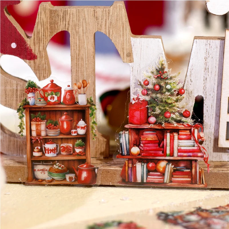 JIANQI 6pcs/pack Christmas Forest Landscape Stickers PET Materials Collage Stationery Decor Diary DIY Scrapbooking supplies