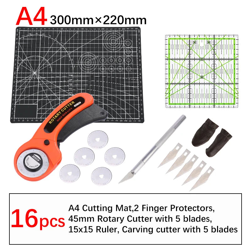 16Pcs Rotary Cutter Kit Carving Knife with 5pcs Blades Leather Craft Cutting Tool Set for PVC Cutting Mat Acrylic Ruler