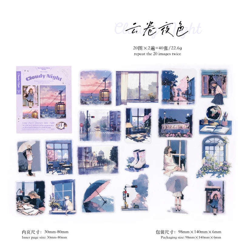JIANQI 40 Pcs Four Seasons Scenery Stickers PET Transparent Decorative Collage Junk Journal DIY Scrapbooking Supplies