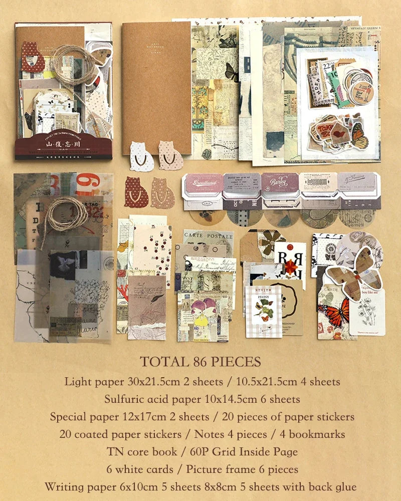 Journal 86pcs/pack DIY Scrapbooking Pack Collage Junk Journal Decor Stickers Materials Paper Combo Kit Aesthetics Stationery