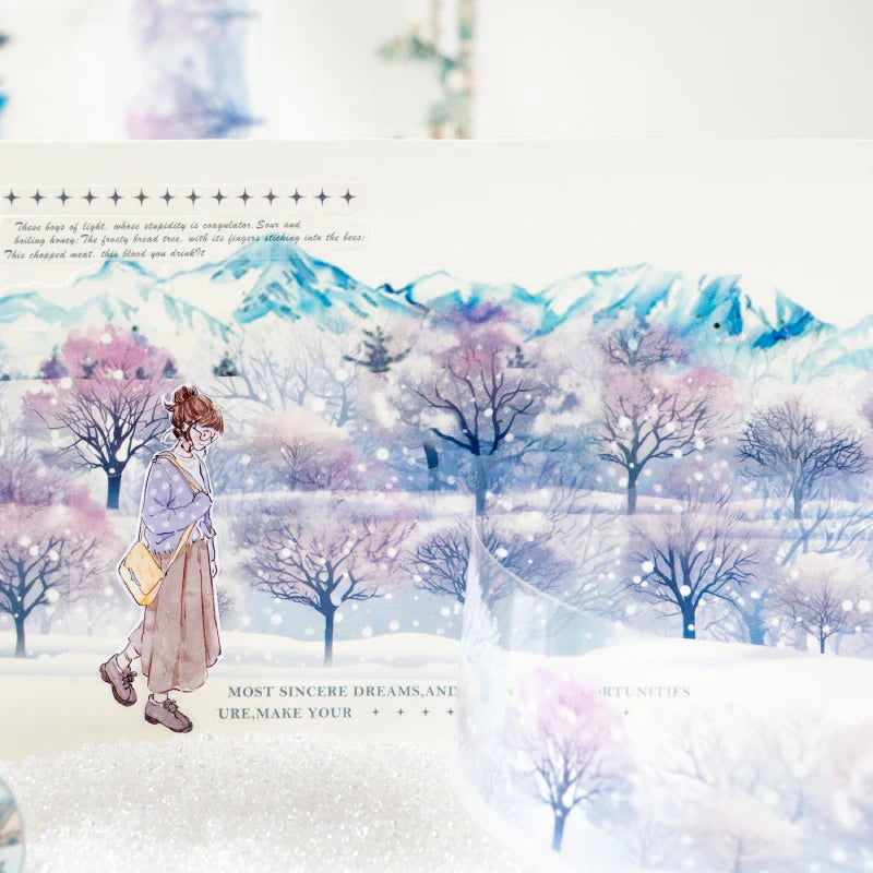 JIANQI 50mm*2m PET Winter snow scenery Tapes Decorative collage Adhesive Diy Scrapbooking hand made Masking tape Sticker
