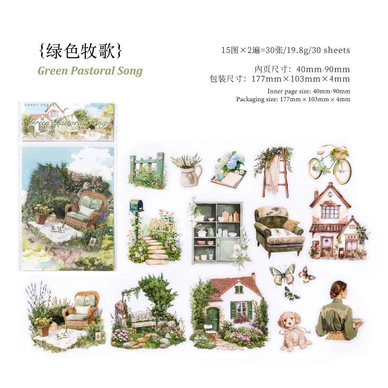 JIANQI 30 pcs INS Field life landscape Stickers Diy Diary Scrapbooking Stickers Festival Birthday Party Gift Decorations Labels