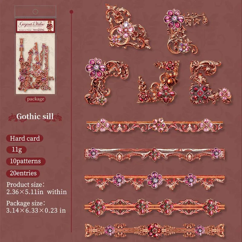 JIANQI 20pcs Strip Corner Sticker Pack baroque style Junk Journal DIY Scrapbooking School Supplies Collage Stationery Stickers