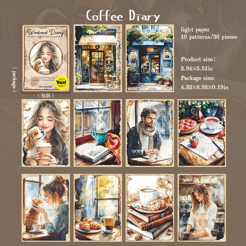 JIANQI 30 sheet Creative Scrapbook Vintage Materials Paper Combo Kit DIY Junk Journal Collage Photo Album Retro Background paper