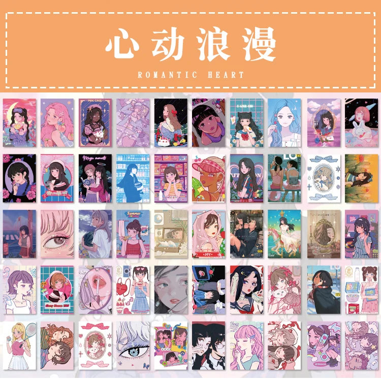 JIANQI 50pcs INS Stickers Cartoon Girly Stickers kawayi Stickers Diy Decorative Scrapbooking Junk Journal Stationery Stickers