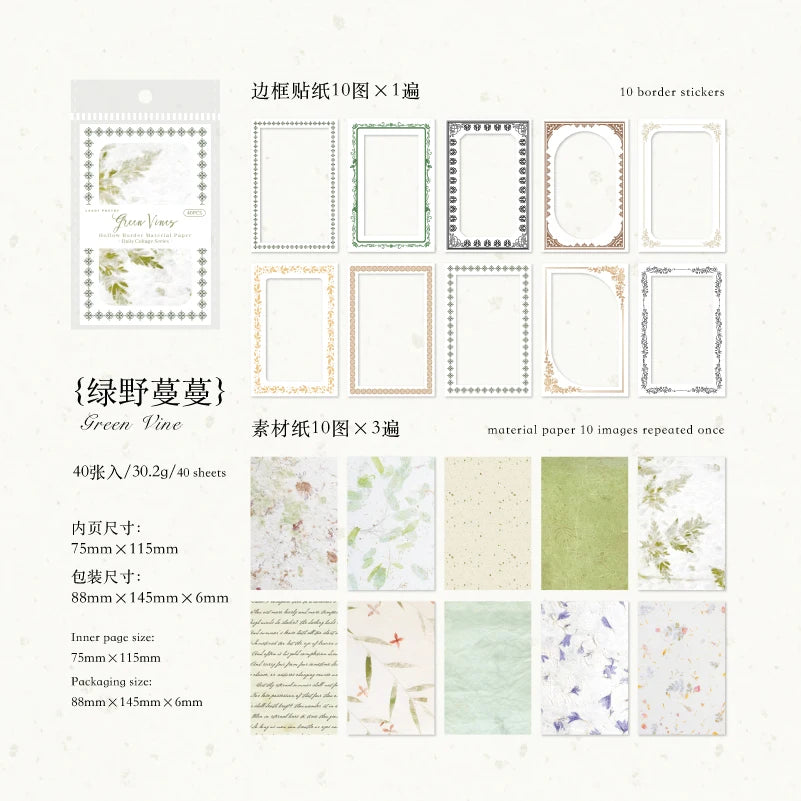 JIANQI 40pcs/pack Hollow border Scrapbooking Material Set Sticker Aesthetic Planner Decoration for Junk Journal Supplies