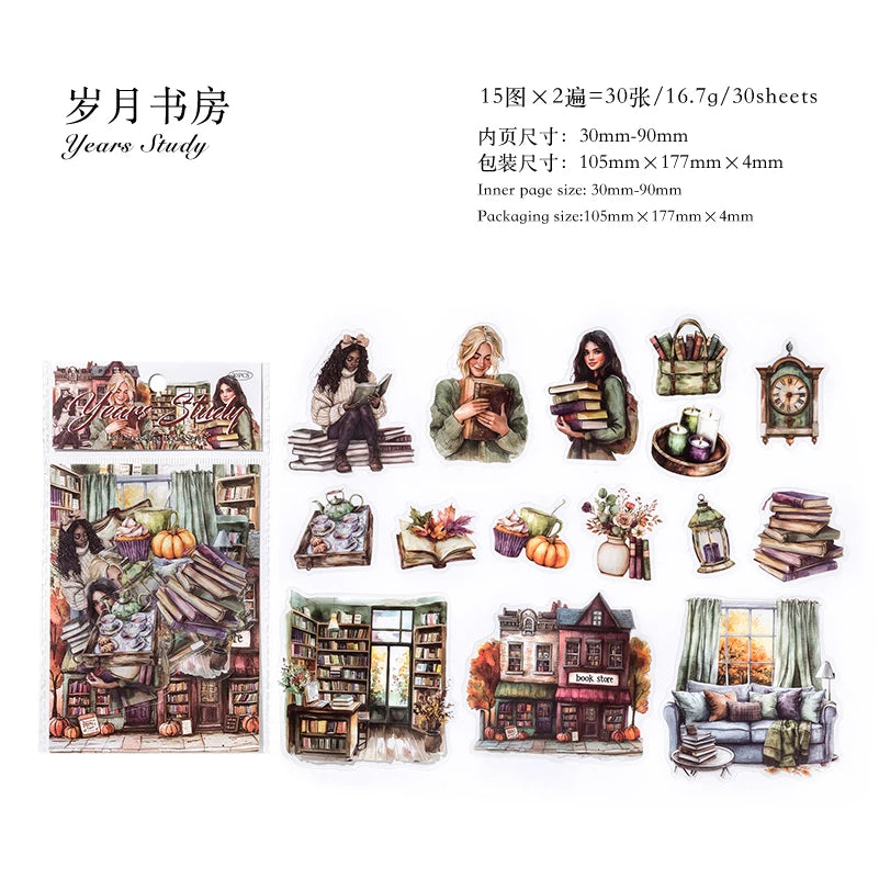 JIANQI 30pcs/pack Ins Life Girls Stickers PET Materials Collage Stationery Decor Diary DIY Scrapbooking supplies
