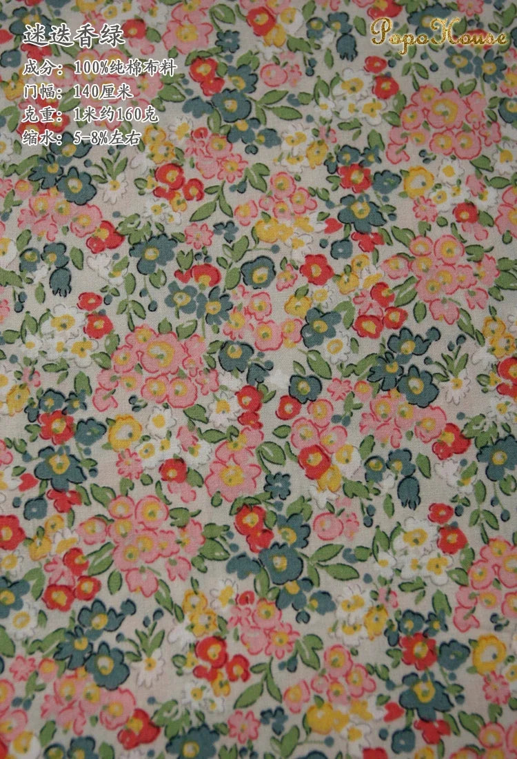 145x50cm Pastoral Floral Poplin Cotton Fabric DIY Children's Wear Cloth Make Bedding Quilt Decoration Home