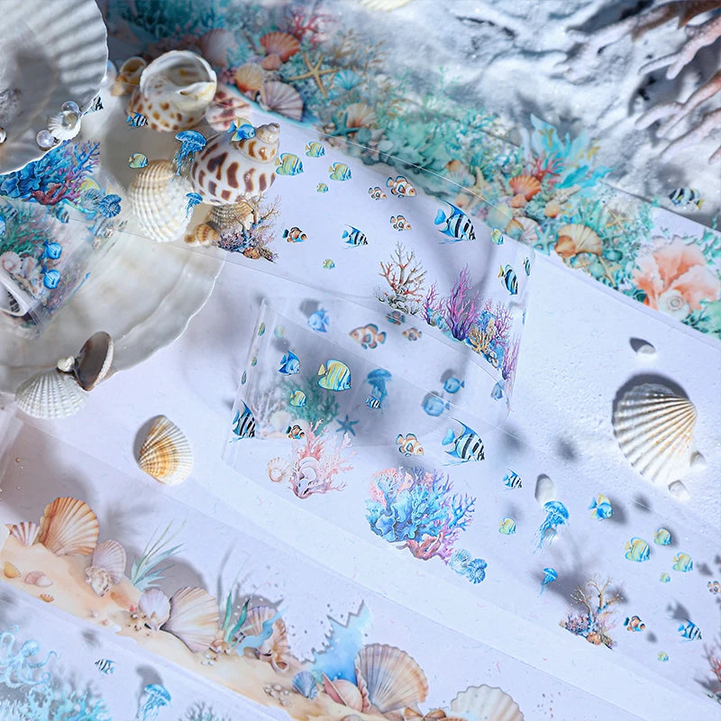 JIANQI 45mm*2m Deep sea landscape PET Tapes Creativity Scrapbook Hand Account Adhesive hand made Diy Junk Journal Craft Supplies
