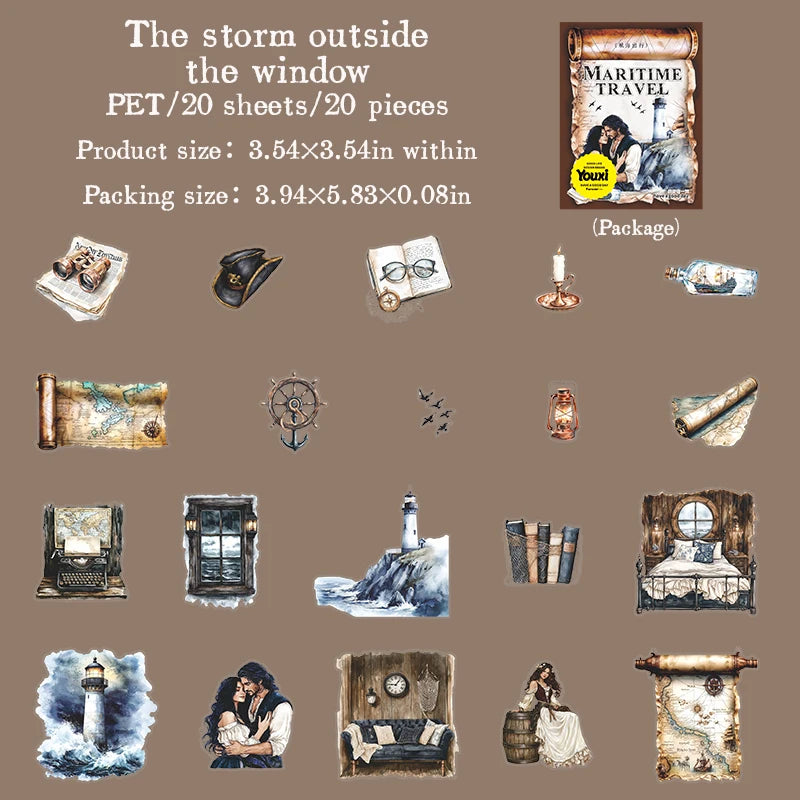 JIANQI 20 pcs Maritime travel Stickers Aesthetic Landscape Decor Scrapbooking Diary Album Collage material junk journal supplies