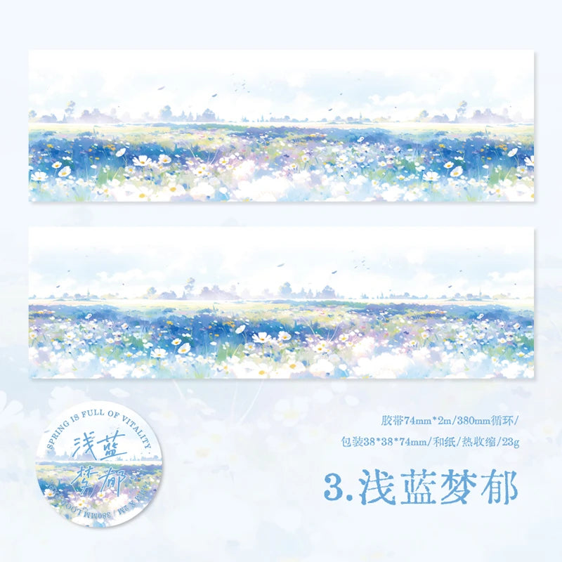 JIANQI 74mm*2m PET Tapes Spring Flower Sea DIY Scrapbooking Decor Photo Album Collage Junk Journal Materials Aesthetics Stickers