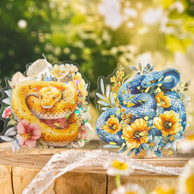 JIANQI 5Pcs Creative Flower Shadow Spirit Snake Stickers hand tent DIY Stick Labels Scrapbooking Material Junk Journal Supplies