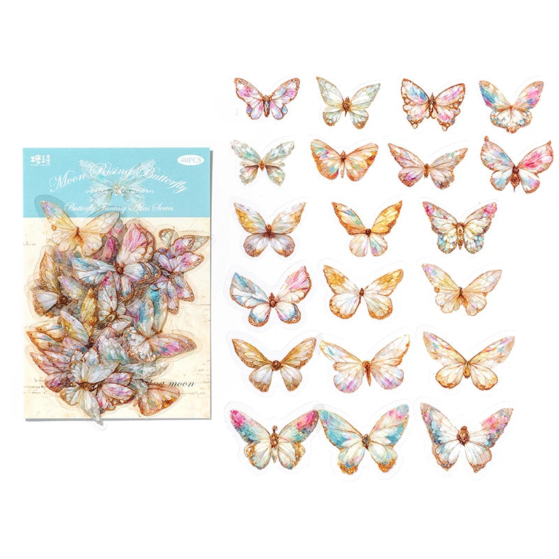 JIANQI 40pcs/pack PET Butterfly Stickers DIY Scrapbooking Collage Junk Journal Planner Decorative Materials Sticker Stationery