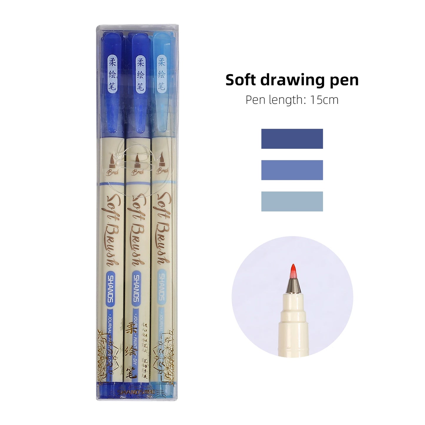 JIANWU 3 Pcs/set Simple Soft Tip Single Head/double Head Soft Painting Pen Set Creative DIY Journal Student Supplies Stationery