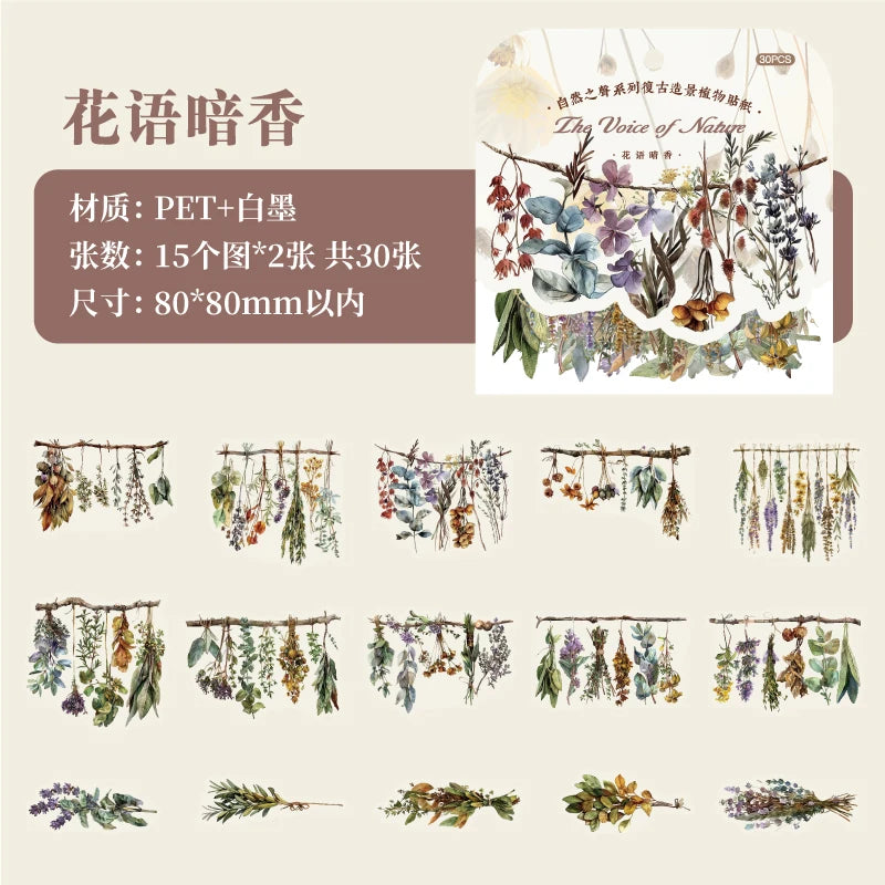 JIANQI 30 Pcs Natural Plant Flower Stickers PET Transparent Decorative Decals DIY Planner Diary Journal Scrapbook supplies