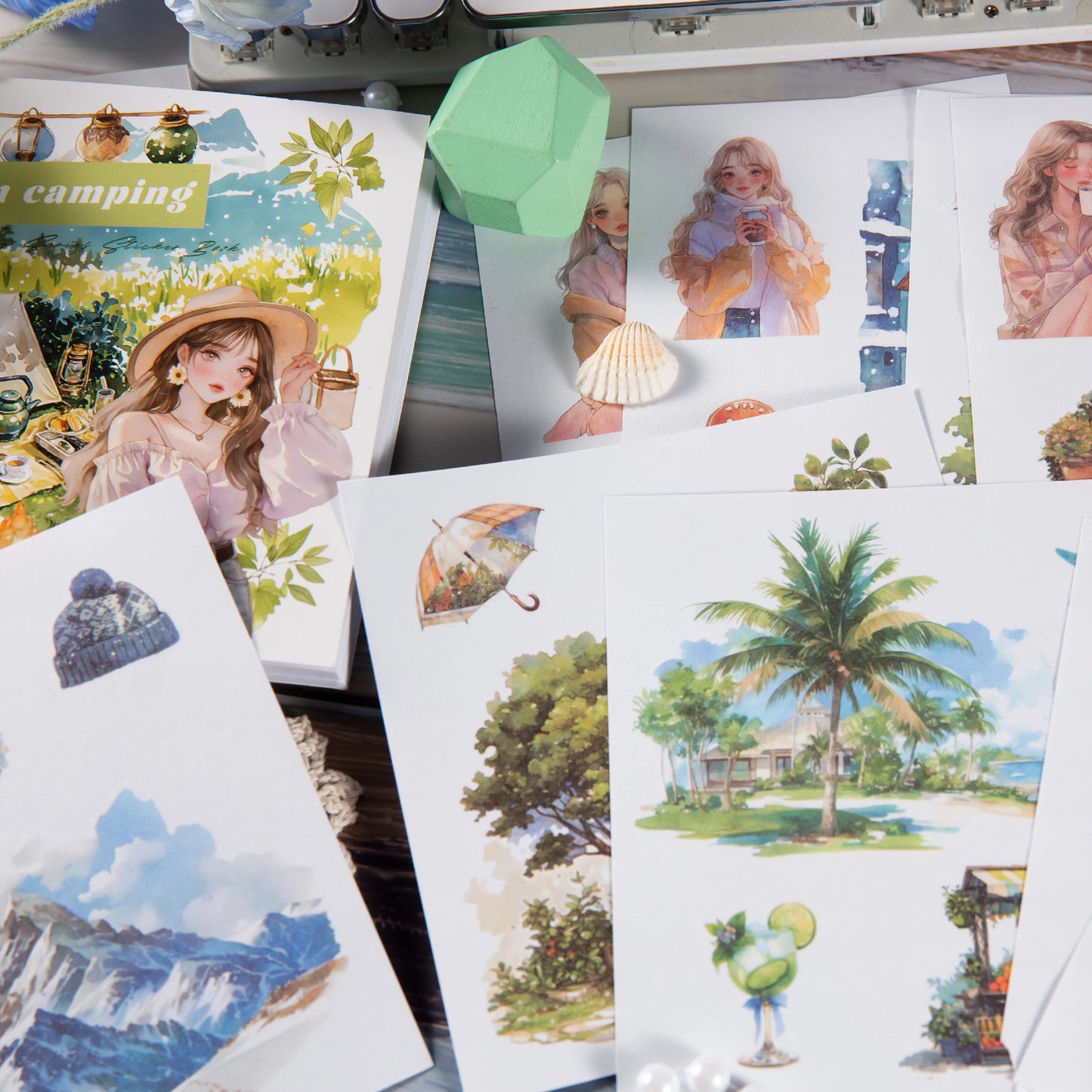 JIANQI 50pcs PET Die cut Stickers book Four Seasons Scenery Decorative handmade Scrapbooking Material Diary Album Craft Supplies