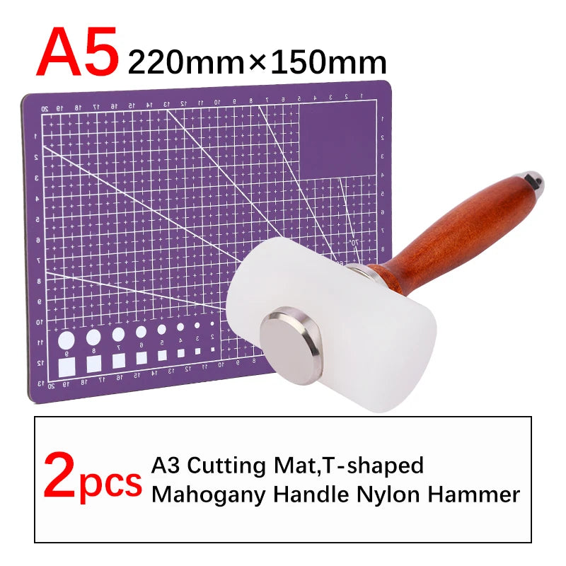 A5/A4/A3 PVC Leather Craft Tool Cutting Mat DIY Double-Sided Self-Healing Mat Bottom Plate Cutting Tool Set with Hammer