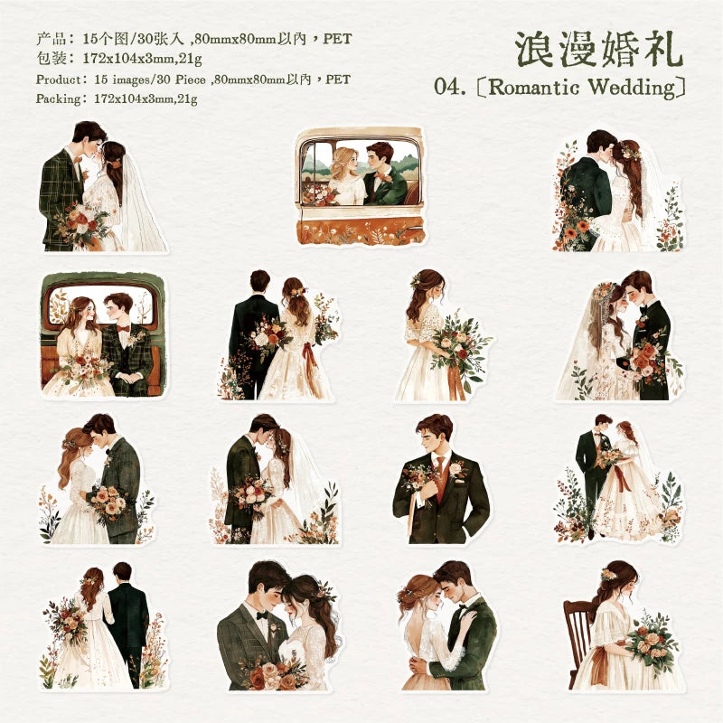 JIANQI 30 pcs PET Large size Stickers Lover Love Decorative handmade Scrapbooking Material Diary Album Craft Supplies