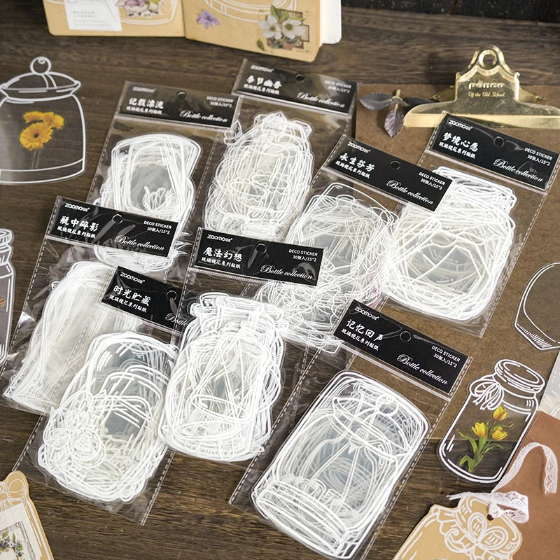 JIANQI 30 sheets Glass Bottle Shape Sticker Scrapbooking Art DIY Crafts Transparent Dried Flower Bookmarks Decor scrapbooking