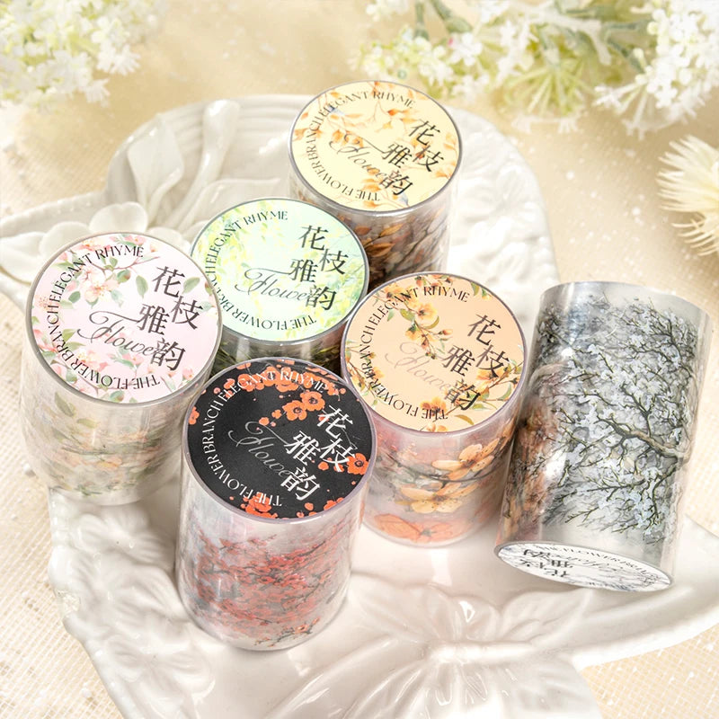 JIANQI PET Tapes Flower branch plant flower DIY Scrapbooking Decor Photo Album Collage Junk Journal Materials Aesthetics Tapes