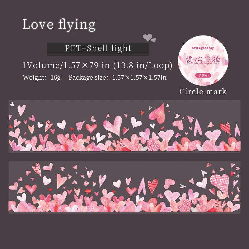 JIANQI 40mm*2m Decoration Adhesive Tape love heart PET Tapes Masking Tapes stickers Aesthetic Stationery Scrapbook Supplies