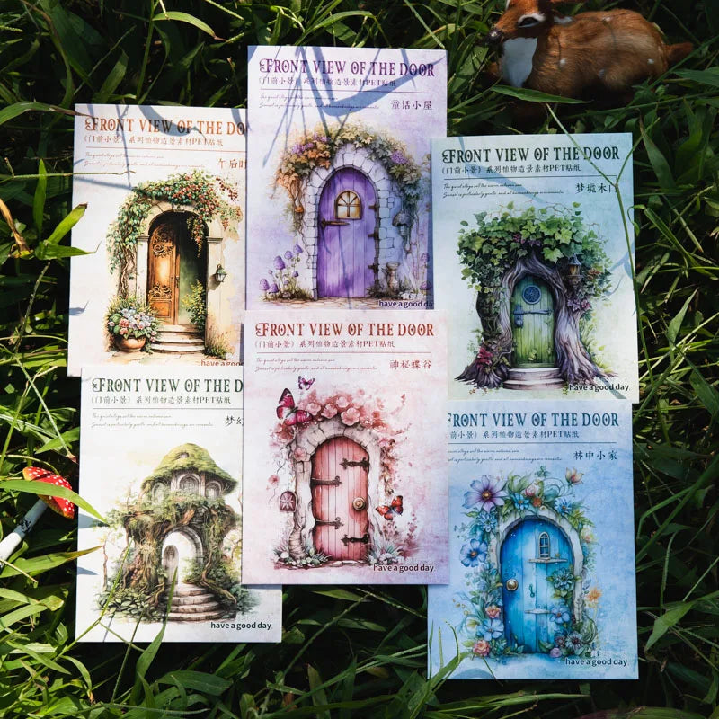 JIANQI 5pcs/pack Big size Doors Windows PET Sticker DIY Scrapbooking Supplies Art Collage Junk Journal PET Stationery Stickers