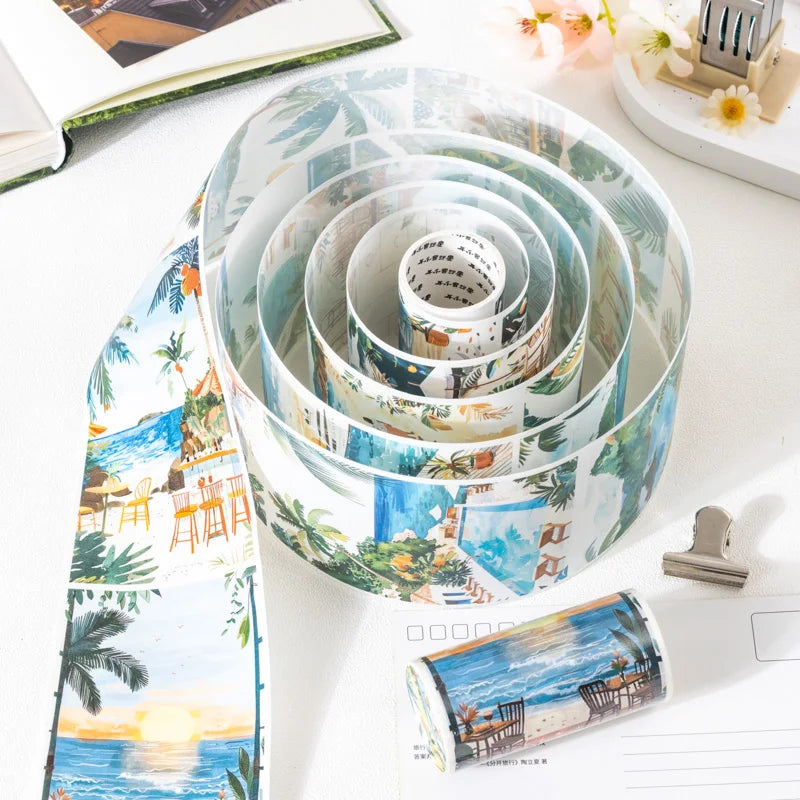 JIANQI 80mm*2m Travel Scenery Stickers PET Materials DIY Scrapbooking Materials Collage Junk Journal Decor Stickers