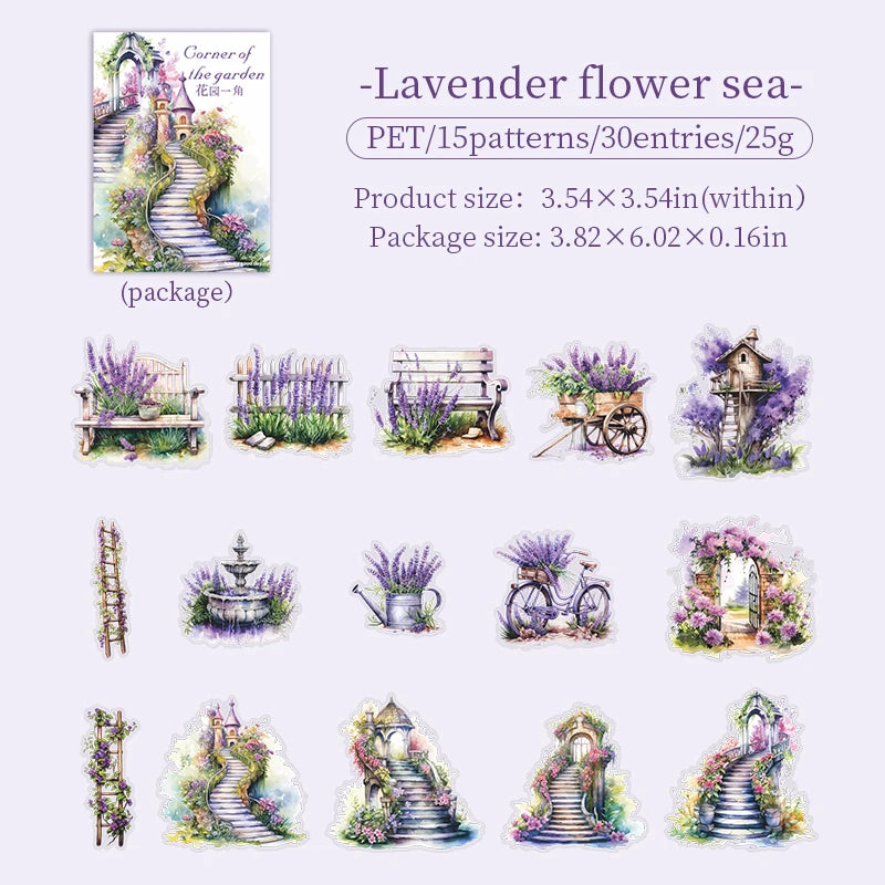 JIANQI 30 pcs Garden corner Decorative PVC Flowers Stickers Scrapbooking Label Diary Stationery Album Phone Cup Journal Planner