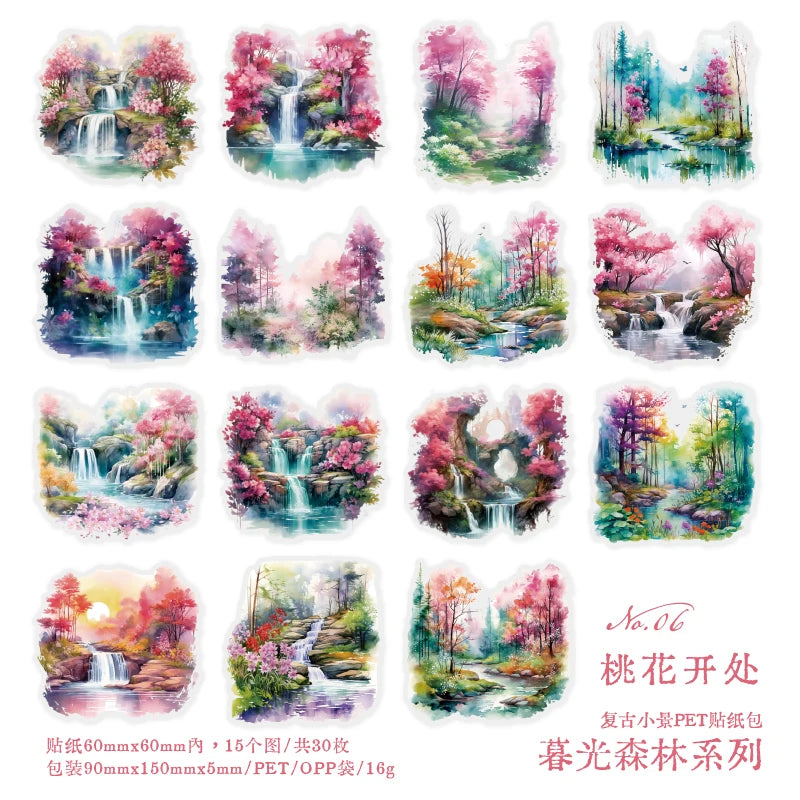 JIANQI 30sheets Ins Landscape Material Stickers Scrapbooking Junk Journal Creative Stationery DIY Deco Stickers School Supplies