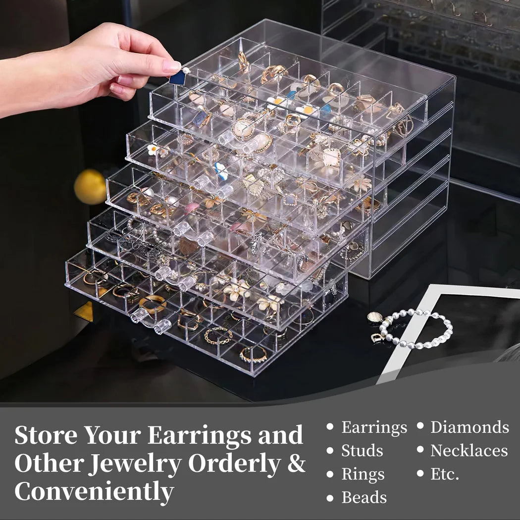 Earring Storage Box Organizer Acrylic Jewelry Storage Box Holder With 5 Drawers Transparent Jewelry Display Stand Earring Box