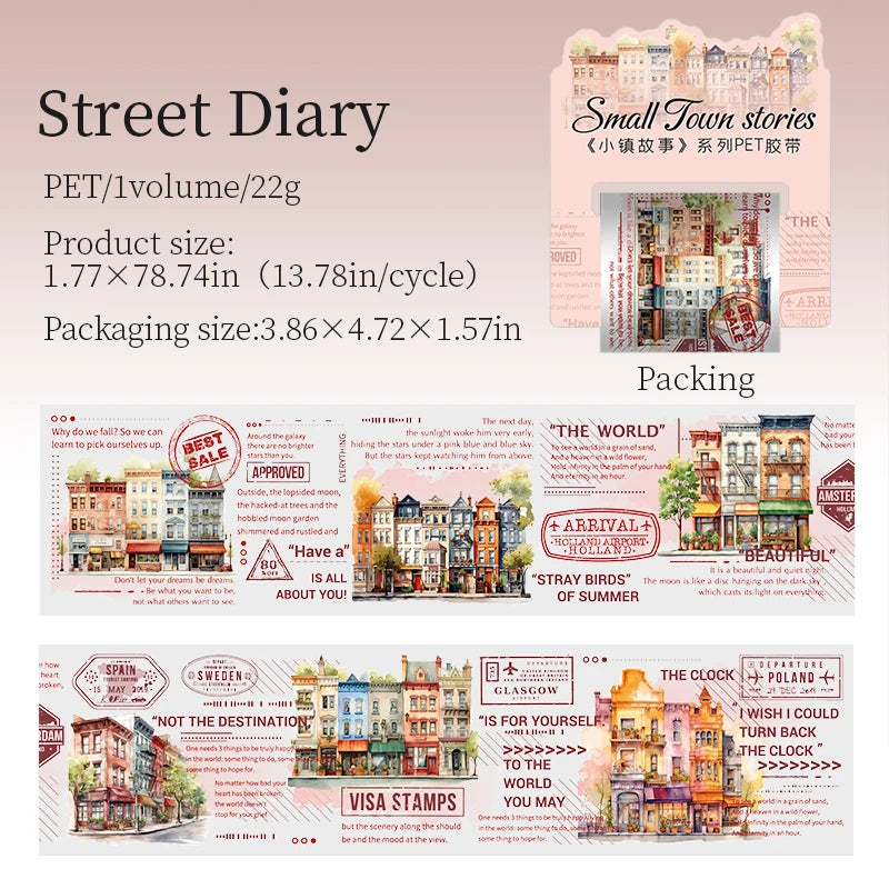JIANQI45mm*2m Small Town Story Kawayi tape Stickers Cute Korean Sticker DIY Decoration Scrapbook Accessories Stationery Sticker