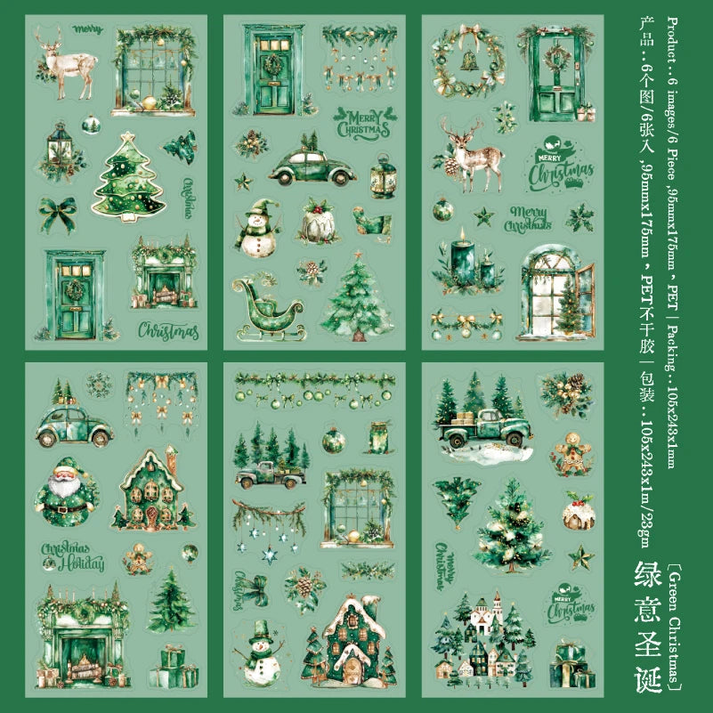 JIANQI 6pcs/pack Christmas Forest Landscape Stickers PET Materials Collage Stationery Decor Diary DIY Scrapbooking supplies