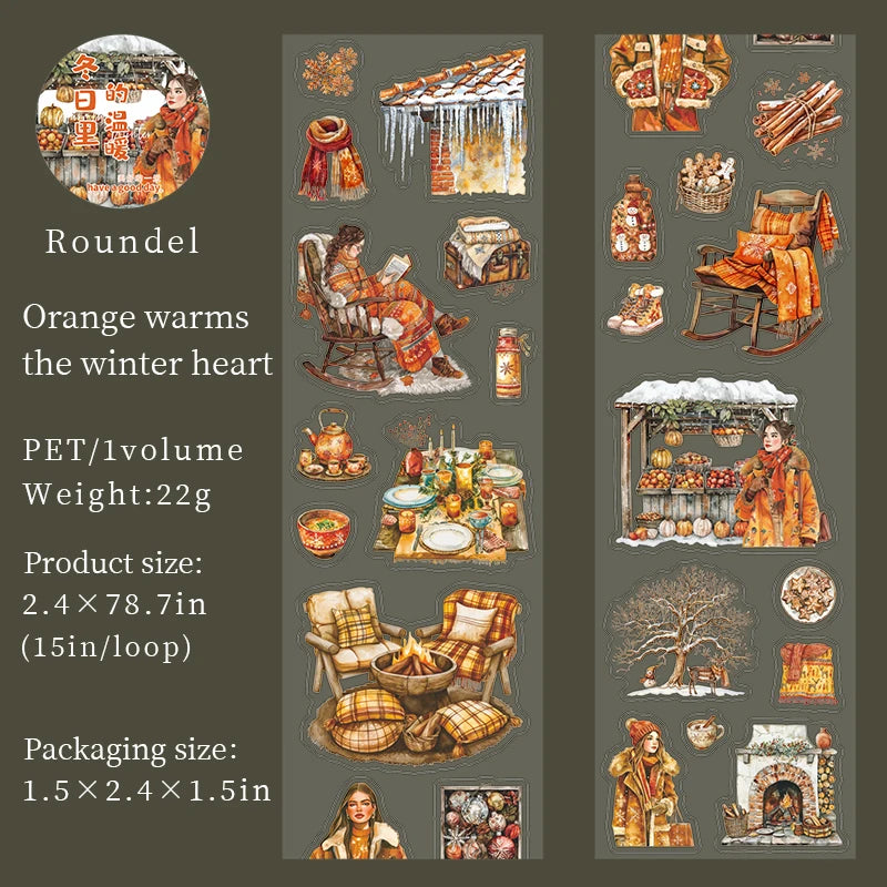 JIANQI 60mm*2m Winter girl PET Tapes Collage Stickers Decor Junk Journal Masking Tape DIY Scrapbook Aesthetic Sticker Stationery